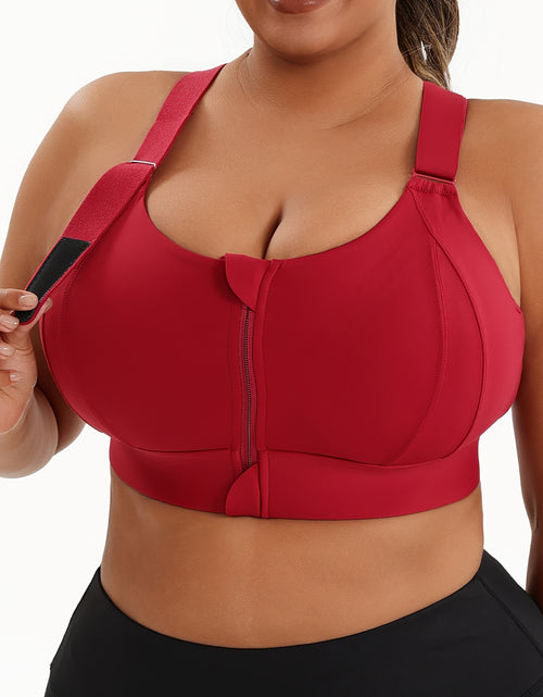 Load image into Gallery viewer, Women Plus Size High-Elasticity Sports Bra with Zipper - Blue, Non-Removable Padding, Adjustable Shoulder Straps, Ideal for Yoga &amp; Pilates And Any Workouts
