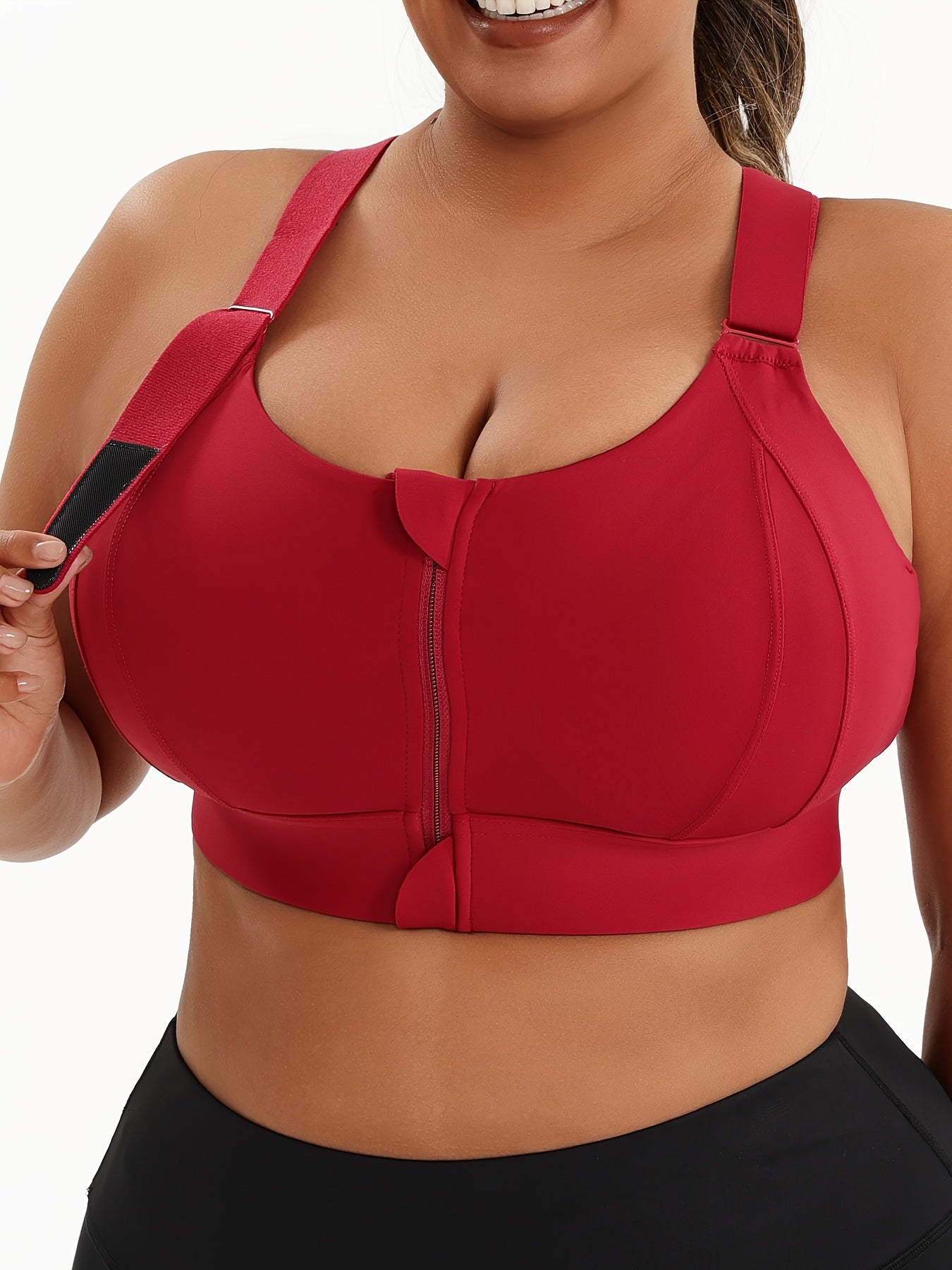 Women Plus Size High-Elasticity Sports Bra with Zipper - Blue, Non-Removable Padding, Adjustable Shoulder Straps, Ideal for Yoga & Pilates And Any Workouts