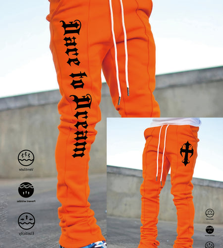 Men's Stylish Black Flared Pants with White Letter Print - Slim Fit, Anti-Wrinkle, Drawstring Waist, Casual & Hip Hop Joggers for Spring
