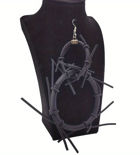 Black Exaggerated Dangle Earrings Bohemian PU Leather Jewelry