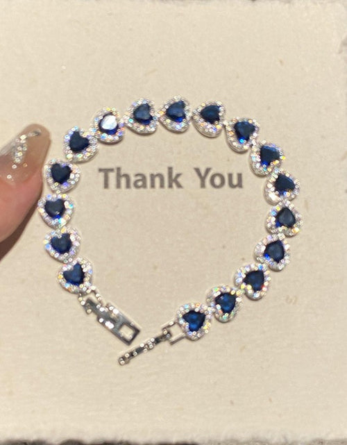 Load image into Gallery viewer, Vintage-Inspired Dark Blue Heart Zirconia Bracelet - French Royal Style, Luxurious Alloy with Cubic Zirconia Accents
