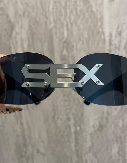 Load image into Gallery viewer, A Pair of New Style Cyberpunk Futuristic Technology Glasses with a SEX Metal Letter Black Frame, Frameless Windproof Glasses for Both Men And Women.
