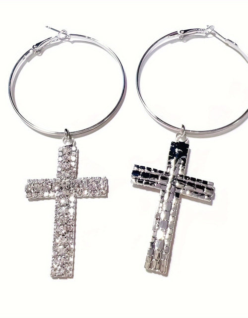 Load image into Gallery viewer, 1 Pair Elegant Cross Earrings Rhinestone Hoop Earrings, Bohemian Alloy Glittering Large Dangle Earrings,
