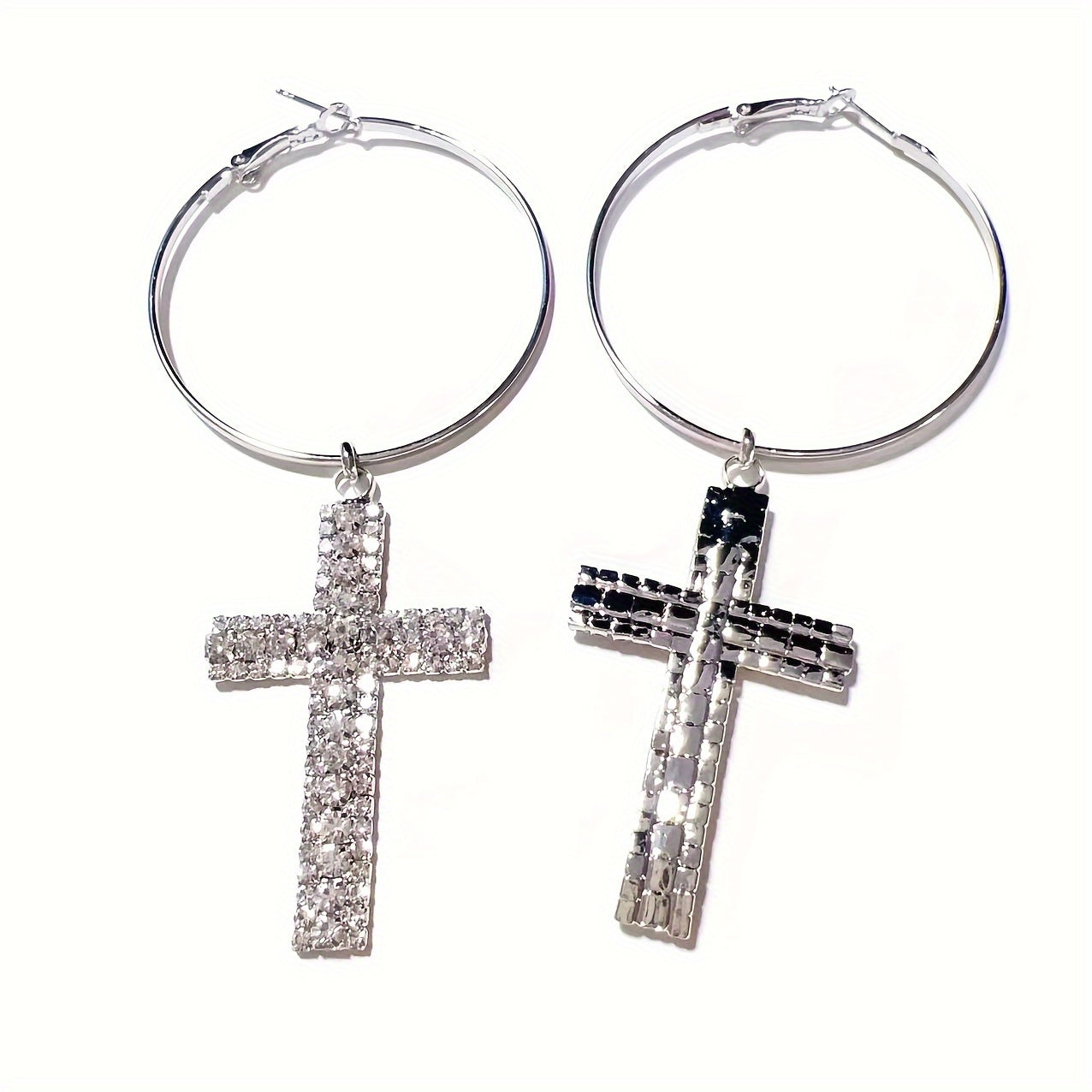 1 Pair Elegant Cross Earrings Rhinestone Hoop Earrings, Bohemian Alloy Glittering Large Dangle Earrings,