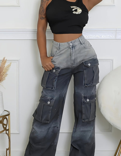 Load image into Gallery viewer, Women&#39;s Casual Wideleg Jeans - Gradient Color Design, Multiple Utility Pockets, Straight-Leg Fit, Machine Washable for Spring/Autumn
