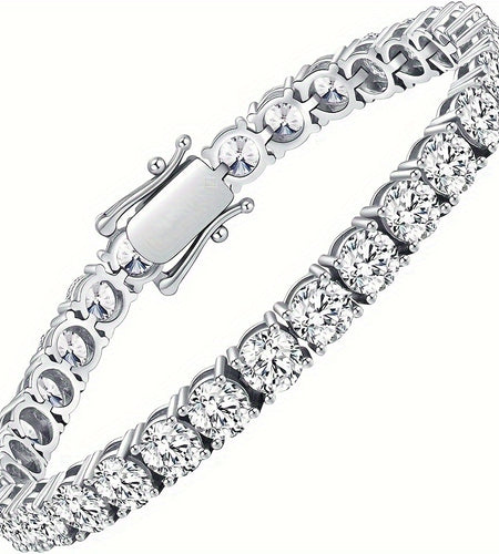 Moissanite Tennis Bracelet - White Golden, 925 Sterling Silver, Dazzling Round Cut Gemstones, Secure Clasp - Elegant Jewelry Gift for Women and Men, Lab Created Simulated Diamond, 4mm D Color VVS1