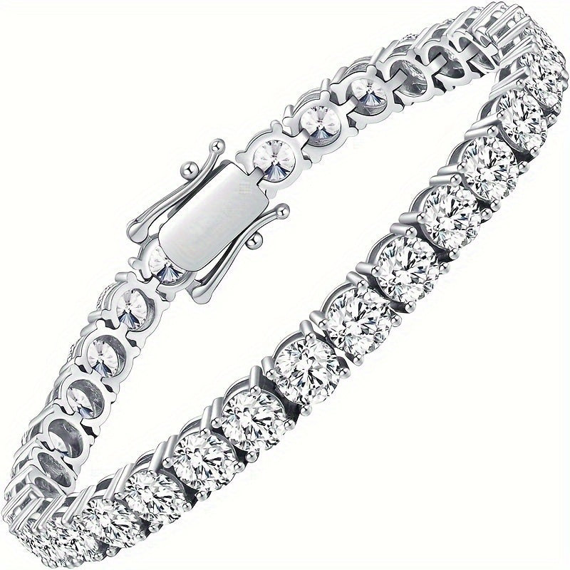 Moissanite Tennis Bracelet - White Golden, 925 Sterling Silver, Dazzling Round Cut Gemstones, Secure Clasp - Elegant Jewelry Gift for Women and Men, Lab Created Simulated Diamond, 4mm D Color VVS1