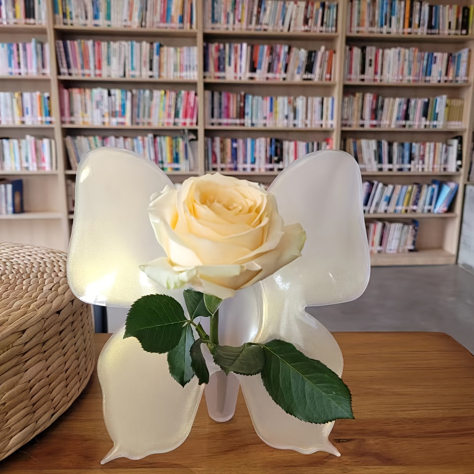 Butterfly Photo Frame Vase - Acrylic Square Floral Holder with Illuminated Wings, Battery-Free Decorative Art  Translucent Material