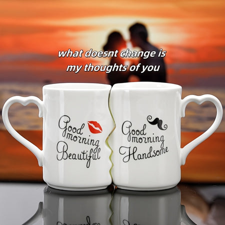 2pcs, 360ml/12.1oz Ceramic Kissing Mug, Creative Couple Love Mug for Drinking Coffee Together