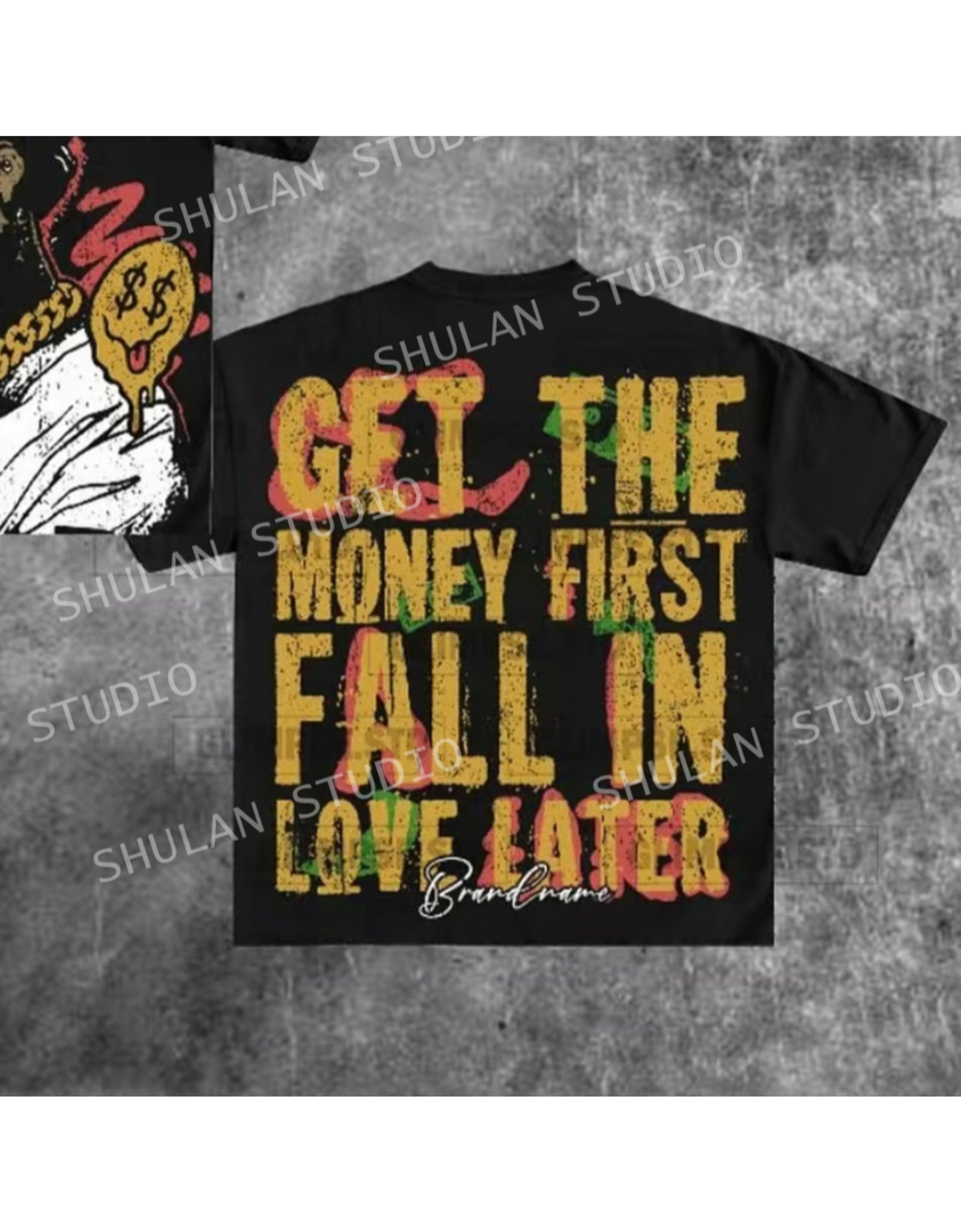 Men's Y2K-Inspired 100% Cotton T-Shirt - "Get the Money First" Graphic, Casual Round Neck Tee with Vibrant Print, Breathable & Machine Washable for Summer