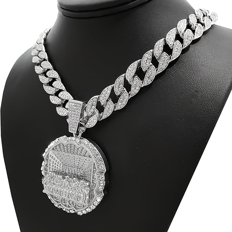 Fashionable Men's Necklace Trendy Synthetic Zirconia Men's Necklace | Fully Set, Fashionable Last Supper Round Plate Decorated | With A Beautiful Gift Box Included