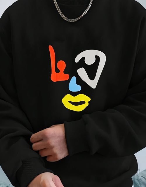 Load image into Gallery viewer, Men&#39;s Contrast Abstract Face Pattern round Neck Sweater Hip-hop Retro Street Style  Front Printed Long Sleeve for Autumn Winter
