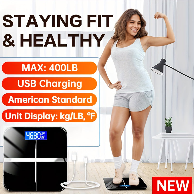 High-Strength 400LB Digital Bathroom Scale Enlarged Surface HD LCD Display Smart Body Weighing Machine with Automatic Recognition And Temperature Display Multi-Function in LB/KG