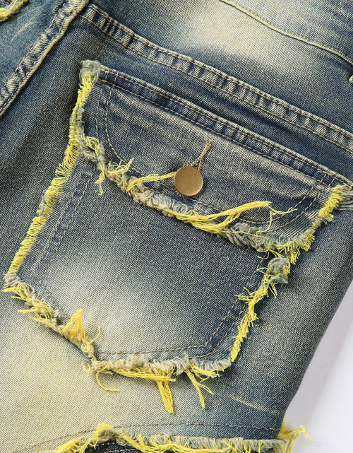 Load image into Gallery viewer, Men Black Stacked Jeans Slim Fit Ripped Jeans Destroyed Straight Denim Pants Hip Hop Trouser Streetwear
