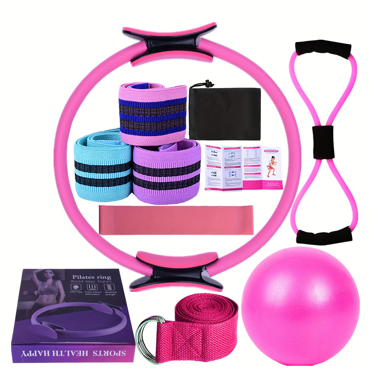 11pcs Yoga Fitness Set, Elastic Band, Latex Hip Band, Latex Resistance Band, Yoga Ball, Stretching Band, for Pilates, Abdominal Band for Hip Exercise, Yoga Ball for Stretching