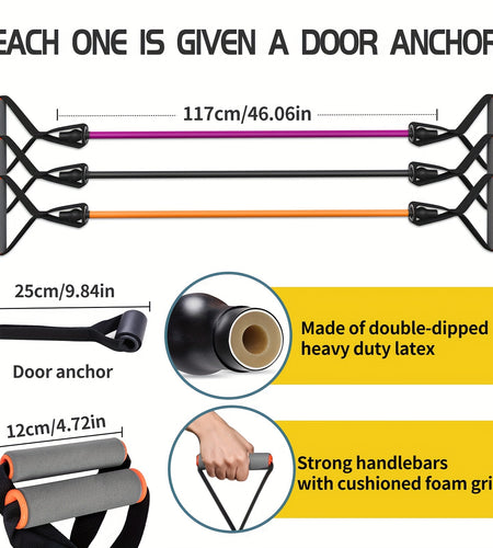 High Quality Latex Resistance Band With Big Handles And Door Anchor, Exercise Bands, Workout Bands, Suitable For Fitness Strength Training, Yoga, Pilates, Home Gym