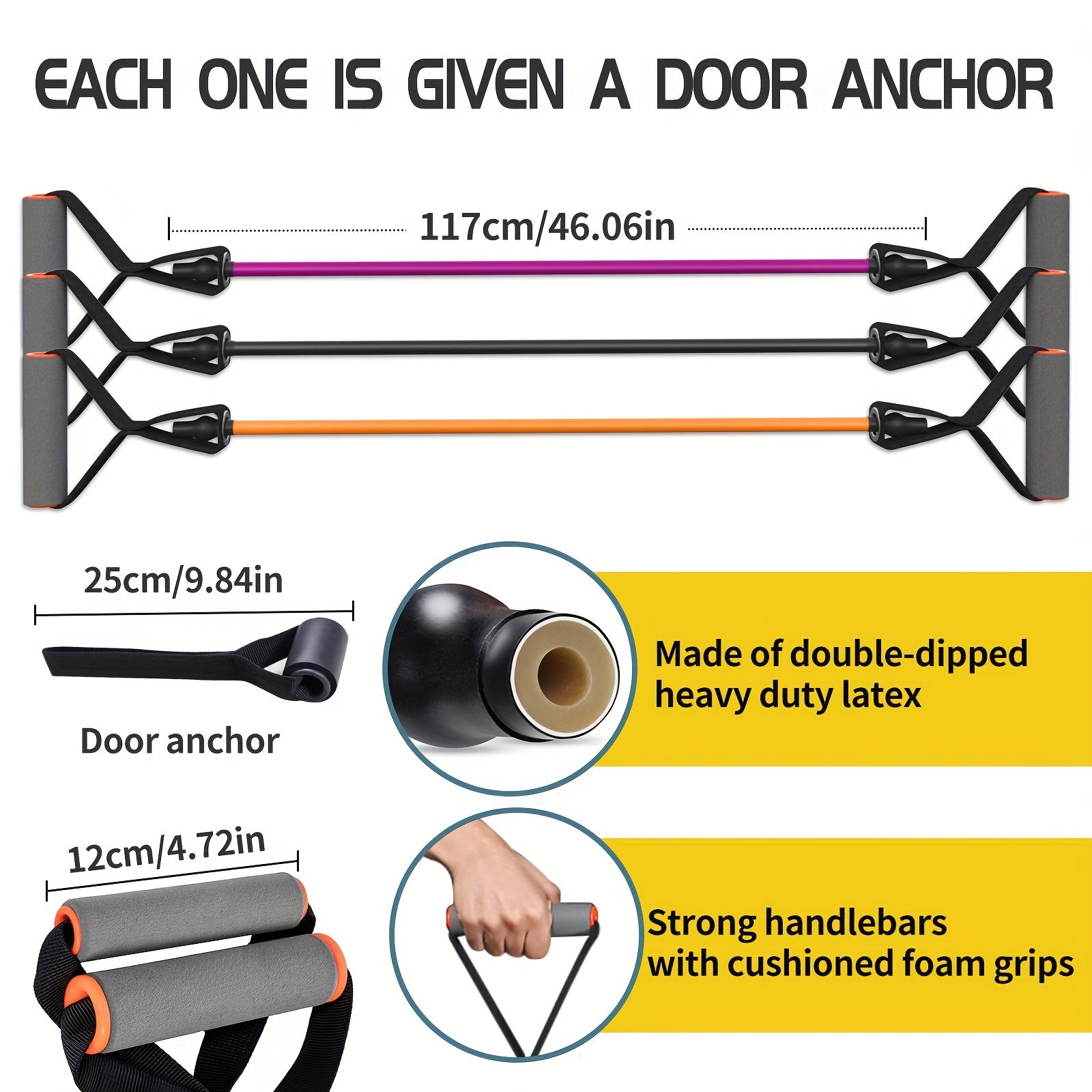 High Quality Latex Resistance Band With Big Handles And Door Anchor, Exercise Bands, Workout Bands, Suitable For Fitness Strength Training, Yoga, Pilates, Home Gym