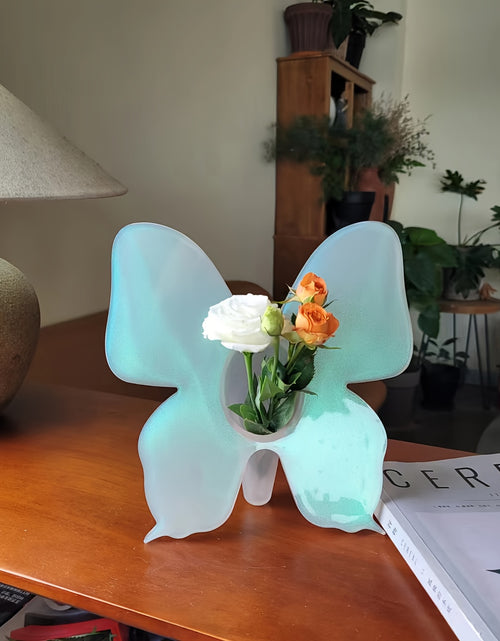 Load image into Gallery viewer, Butterfly Photo Frame Vase - Acrylic Square Floral Holder with Illuminated Wings, Battery-Free Decorative Art  Translucent Material
