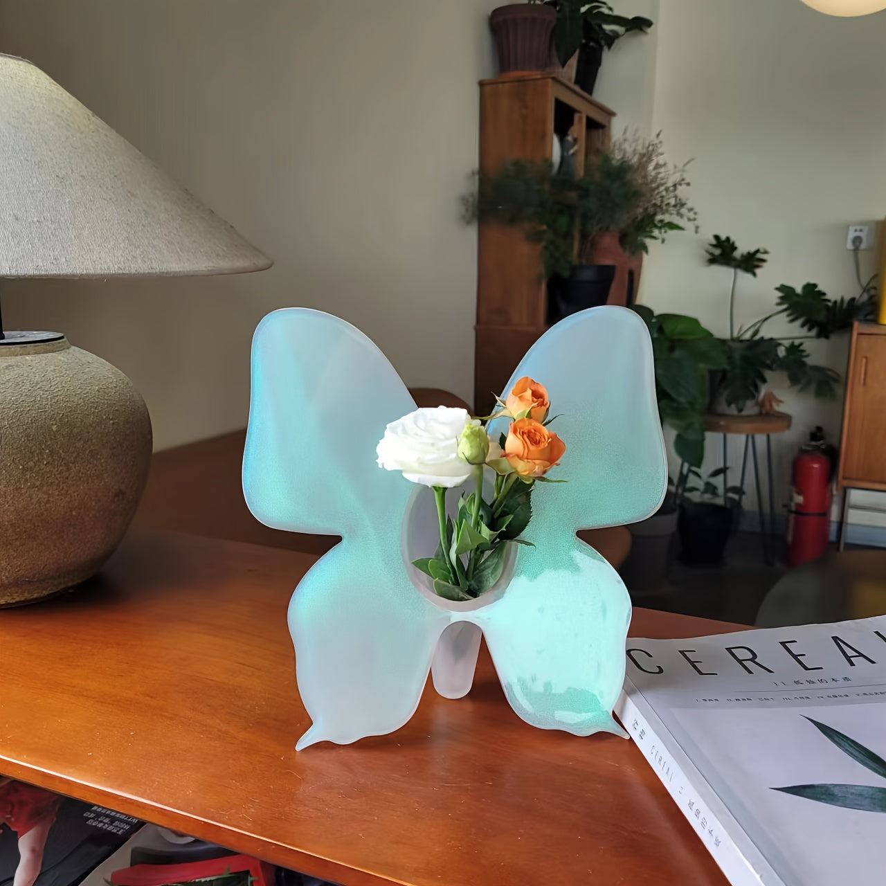 Butterfly Photo Frame Vase - Acrylic Square Floral Holder with Illuminated Wings, Battery-Free Decorative Art  Translucent Material