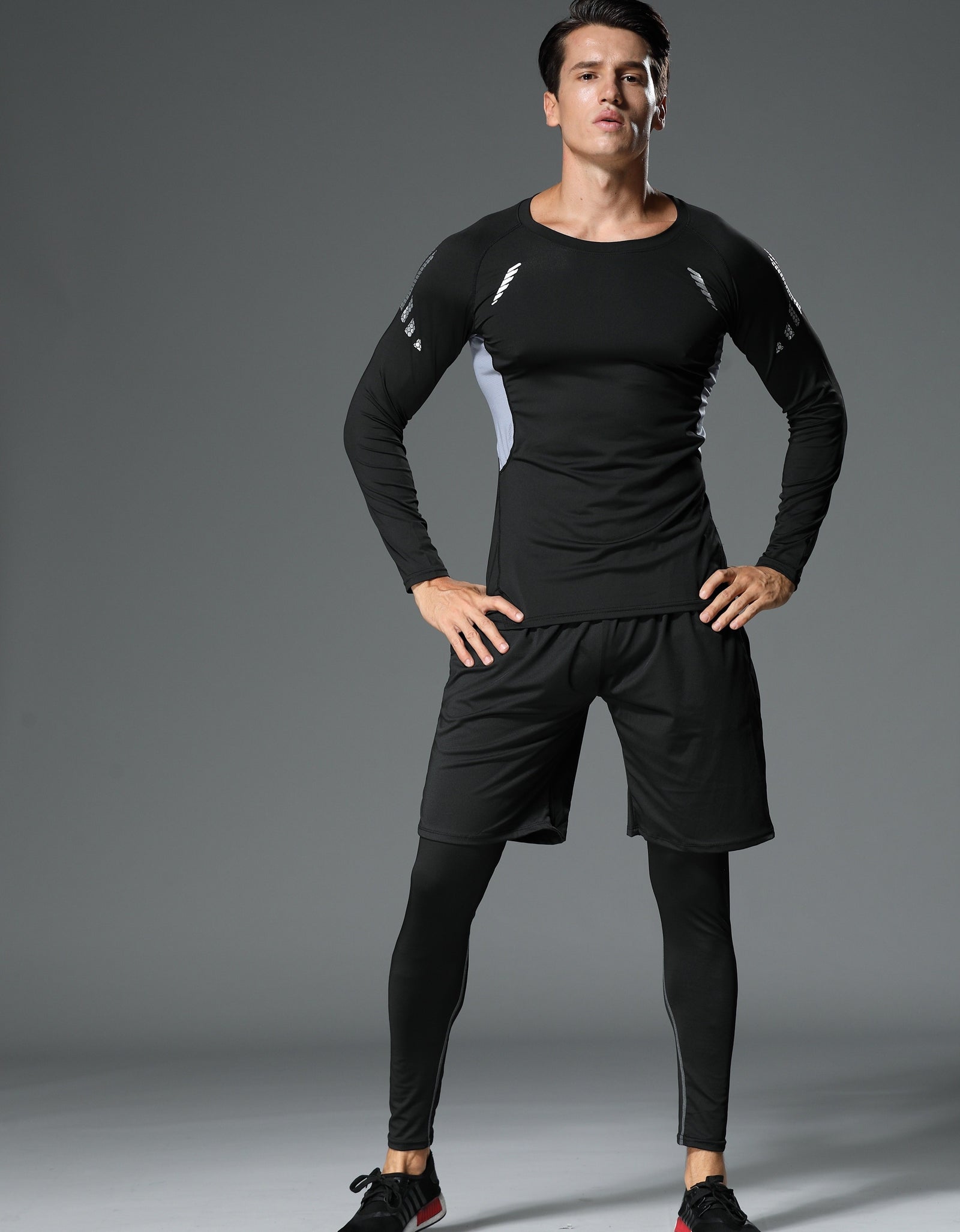 Quick-Dry Athletic Set 3pcs ,Polyester Sports Kit with Crew Neck Top & Leggings, Medium Stretch Knit Fabric, for Running, Training, Basketball, Tennis, Golf, Cycling