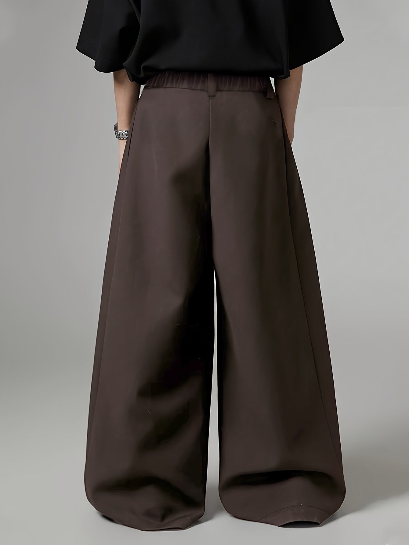 Men Loose Silhouette Solid Color With Pockets Pleated Pants Super Loose Pants Simple, Wide Leg Pants , Solid Color Pants - Elegant Wide Leg Pants