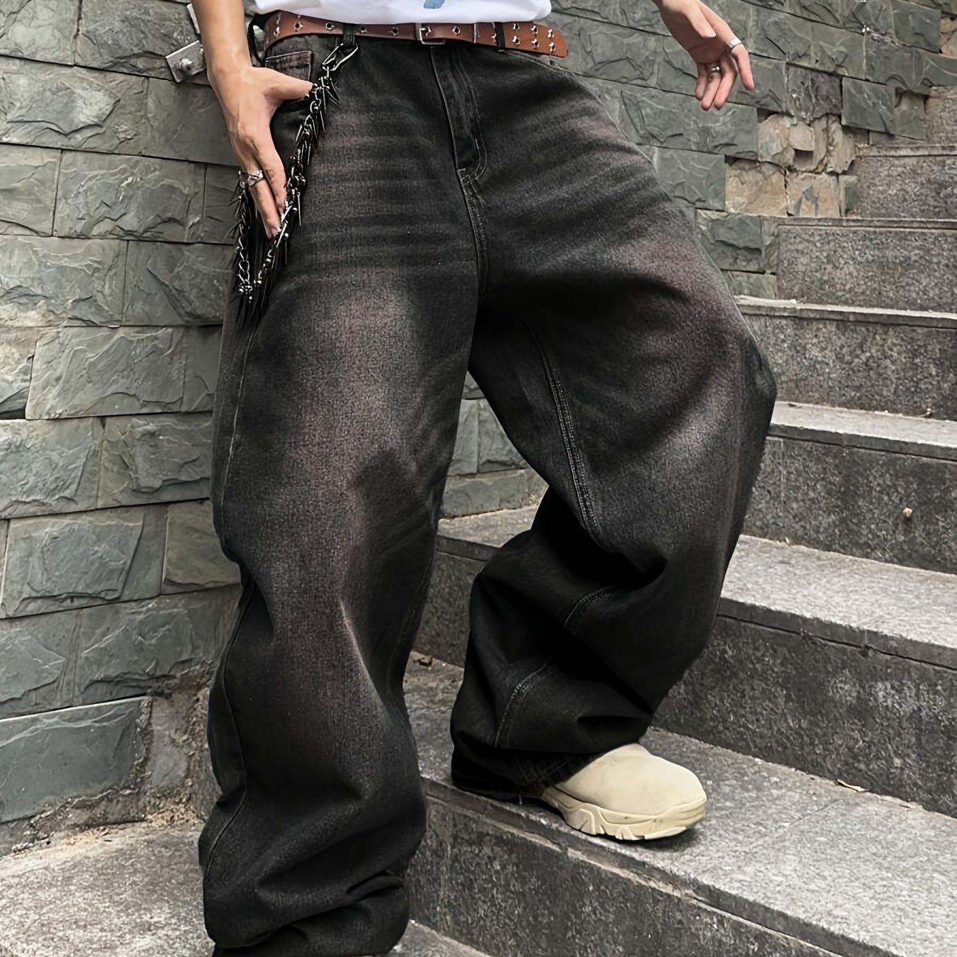 Men Casual Loose Fit Jeans, 90% Cotton 5% Polyester 5% Viscose Blend, Solid Color Washed Denim, All-Season Non-Stretch Woven Fabric, Regular Length, All season Pants | Stylish Casualwear | Non stretch Denim