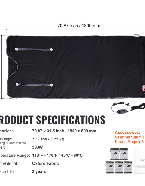 Load image into Gallery viewer, Sauna Blanket for Detoxification, Portable Far Infrared Sauna for Home, Oxford Sauna Bag w/ Arm Holes &amp; Carbon Fiber Heating, 1-6 Level Adjustable Temp 95-176, 5-60 Minutes Timer, 71 x 31 in
