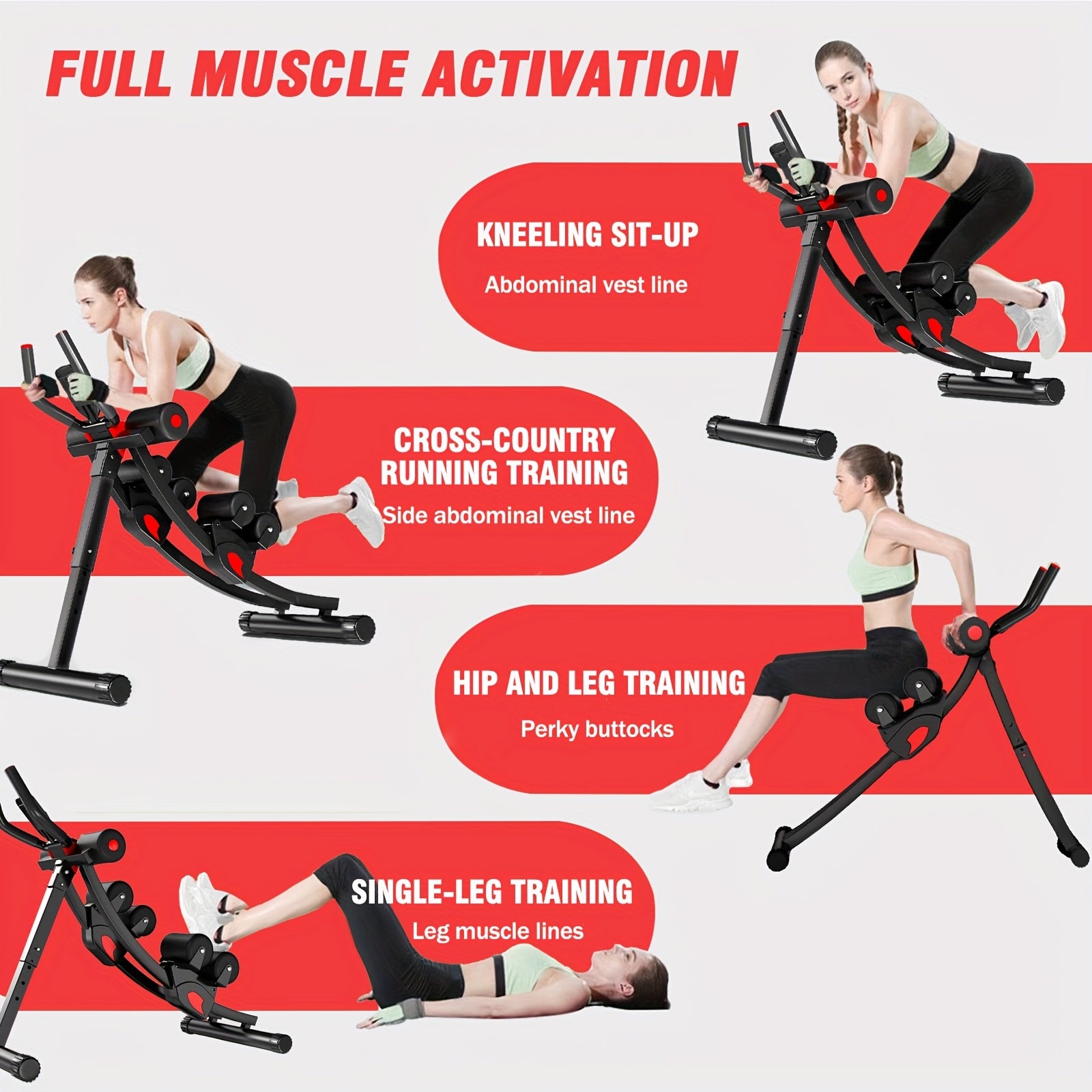 440 Lbs Ab Workout Weight Capacity Equipment, Ab Machine For Home Gym, Foldable Core & Abdominal Exercise Machine, Adjustable Ab Machine Full Body Workout Exercise Fitness Equipment Adjustable Height With Resistance Bands, Du