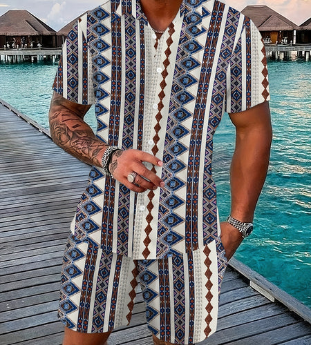 Men's Beach Style Fashion Set - Short-Sleeved Shirt & Shorts - Eye-Catching Keep Short