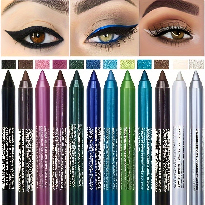 12 Pens Waterproof Eyeliner Set With Pencil Sharpener, Color Makeup Eyeliner Pen Eye Shadow Waterproof And Sweat Resistant Durable