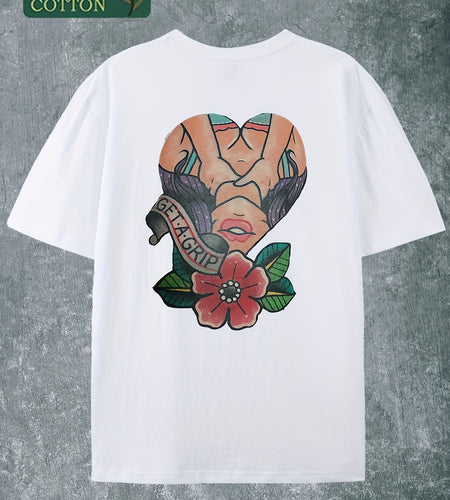 Get A Grip, Street Style, (Cotton T-shirt) Men Round Neck Short-sleeved Cotton Casual T-shirt, Loose Style, Versatile,