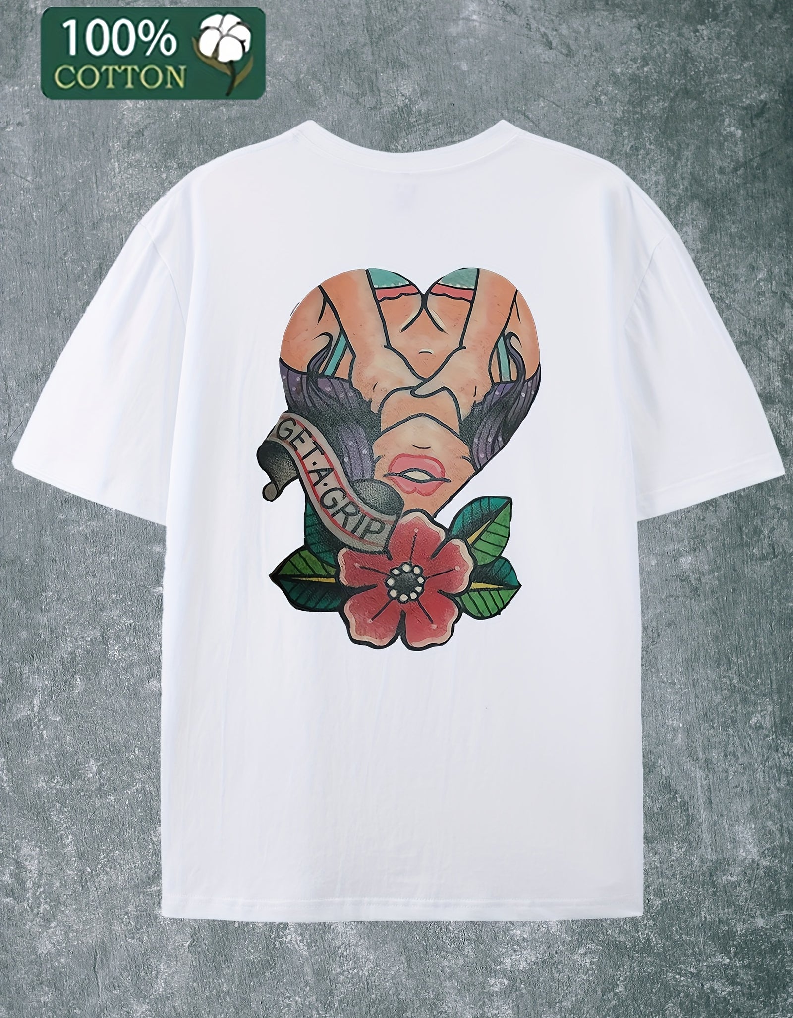 Get A Grip, Street Style, (Cotton T-shirt) Men Round Neck Short-sleeved Cotton Casual T-shirt, Loose Style, Versatile,