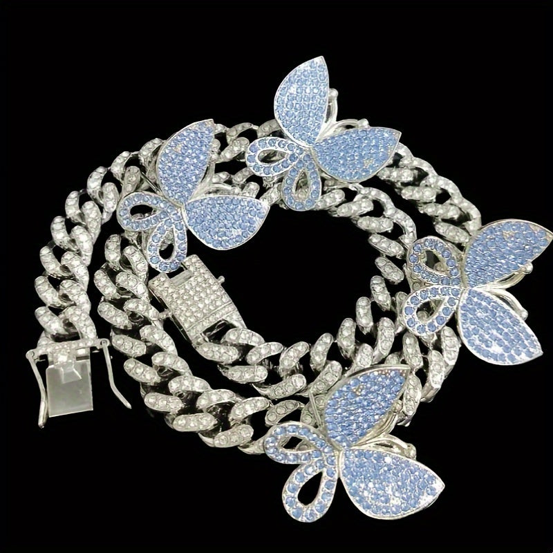 Hip Hop Micro-Inlaid Butterfly Cuban Necklace Men's And Women's Same Clavicle Chain Popular