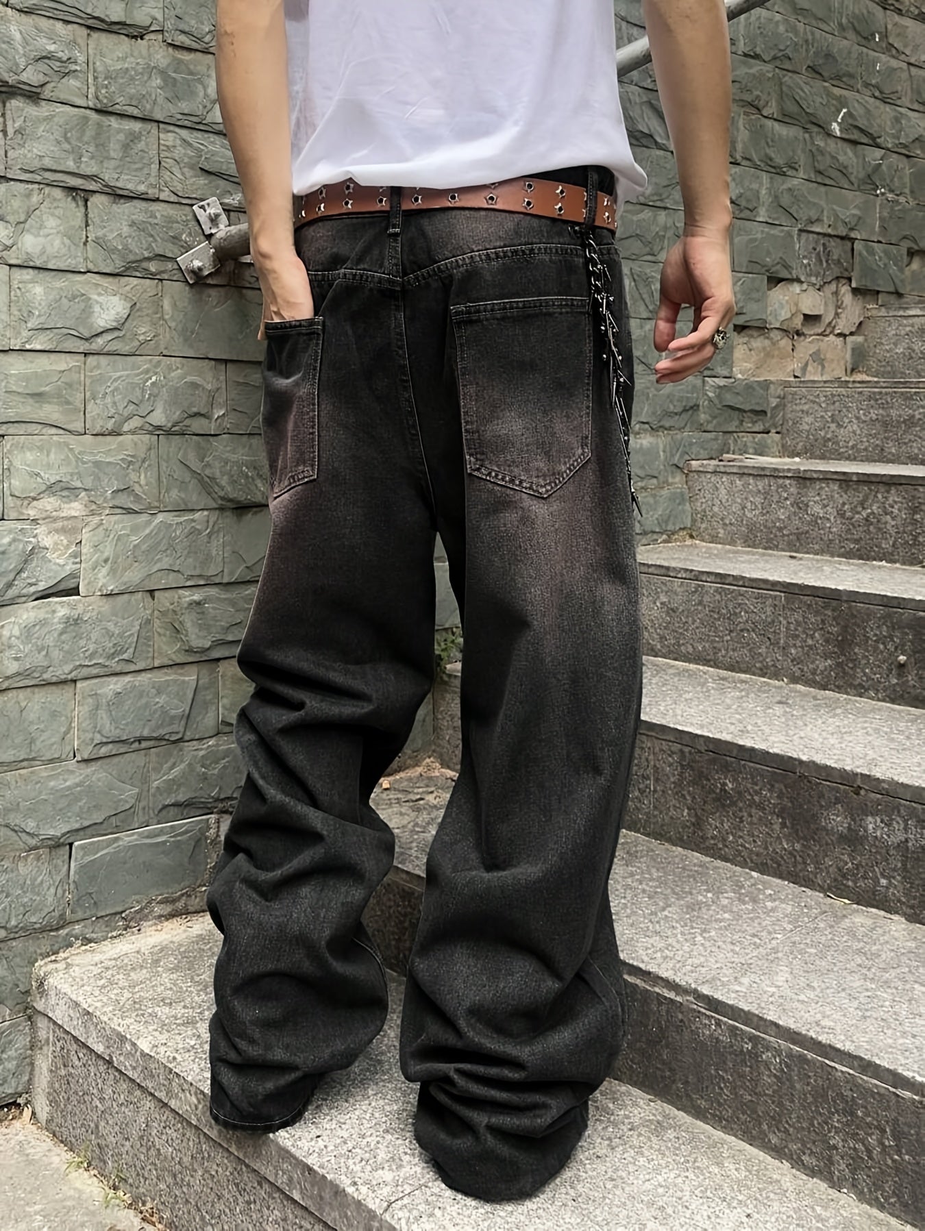Men Casual Loose Fit Jeans, 90% Cotton 5% Polyester 5% Viscose Blend, Solid Color Washed Denim, All-Season Non-Stretch Woven Fabric, Regular Length, All season Pants | Stylish Casualwear | Non stretch Denim