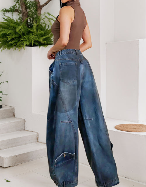 Load image into Gallery viewer, Women Cross-Buckle High Waist Pants - Asymmetrical Open Wide Leg Street Style Jeans, Vintage Tooling Casual Loose Pants with Pockets

