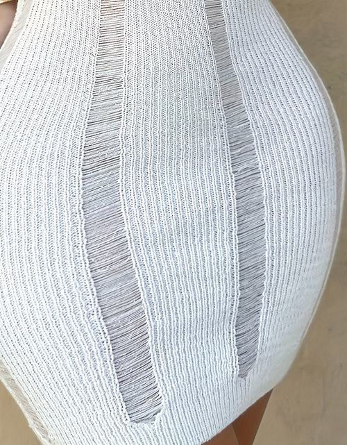 Load image into Gallery viewer, White Halter Neck Knit Dress for Women - Sexy Backless Bodycon with Chic Ripped Detail, Polyester, Hand or Dry Clean Only
