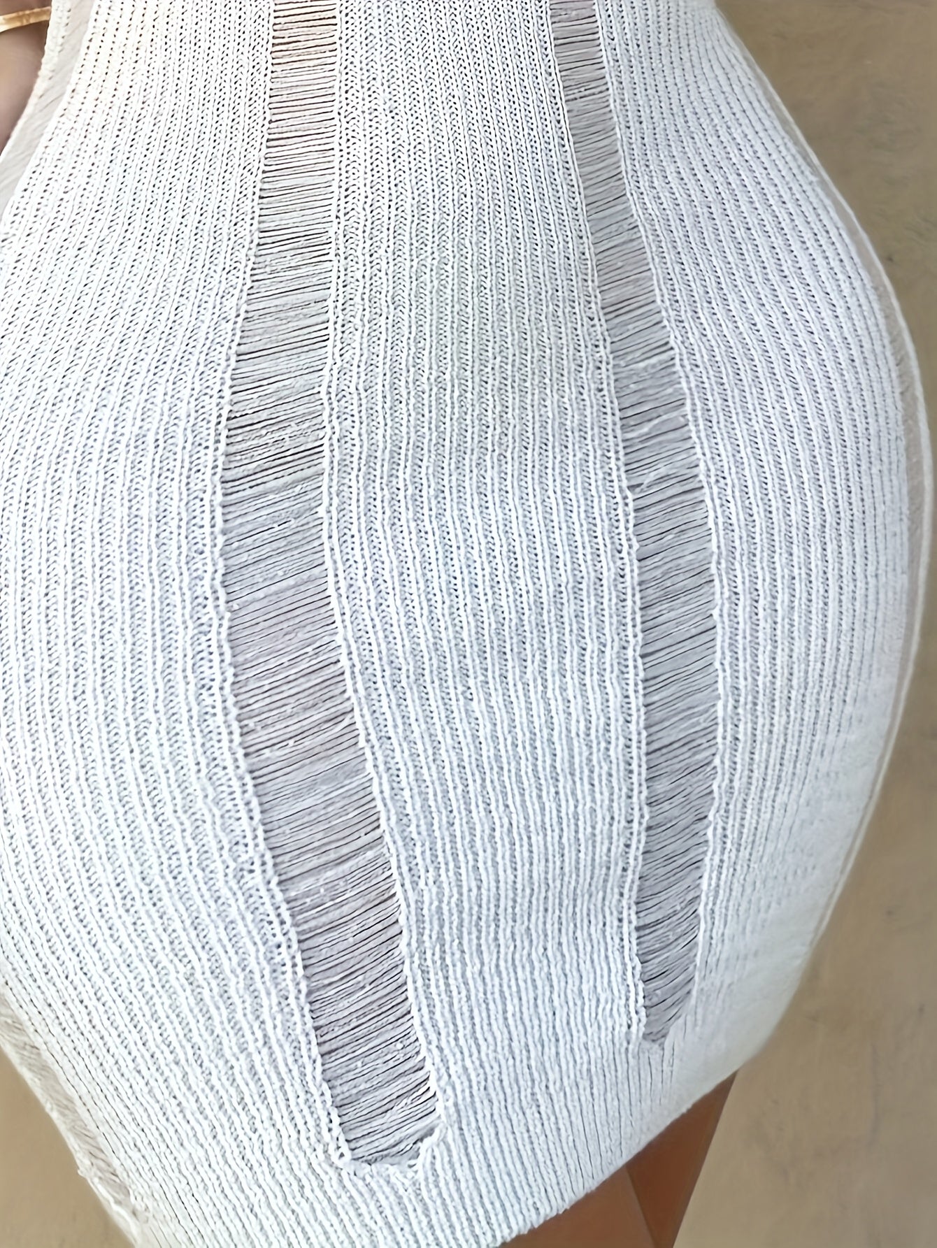 White Halter Neck Knit Dress for Women - Sexy Backless Bodycon with Chic Ripped Detail, Polyester, Hand or Dry Clean Only