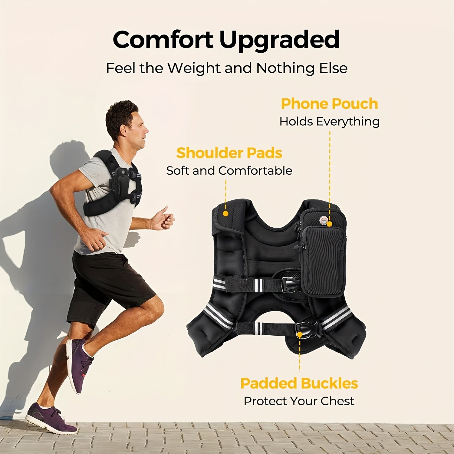 Weighted Vest  6lb/25lb/30lb/46lb with Reflective Stripe & Adjustable Detachable Pouch - Unisex Workout Vest for Strength Training, Running, Walking, Jogging - Deeper Back Mesh Pocket, Ideal for Men & Women