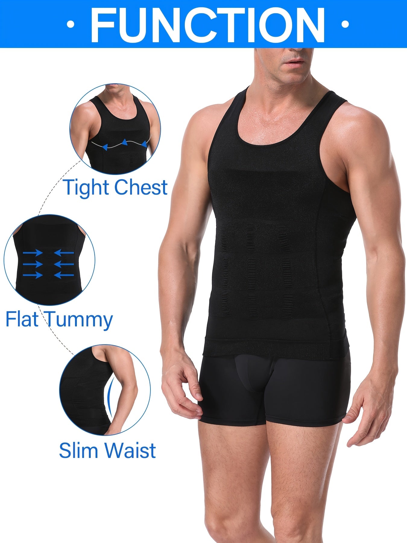 3pcs Compression Shirts For Men | Shapewear Body Shaper Waist Trainer Vest Workout Tank Tops Abdomen Undershirts | All Season Wear