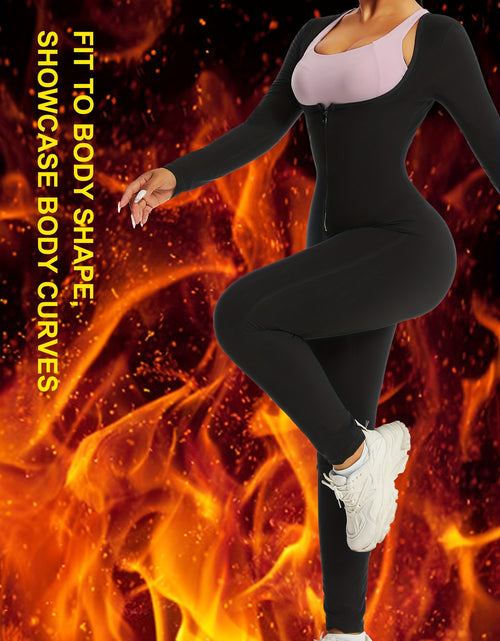 Load image into Gallery viewer, [Workout Jumpsuit] Women&#39;s Full-Zip Long Sleeve &amp; Pants Workout Jumpsuit - Full-Body Bodysuit with Tummy Control, Sweat-Wicking Gym Suit for Running, Sauna, Spa, Swimming - Machine Washable Athletic One-Piece (No Underwear Ne
