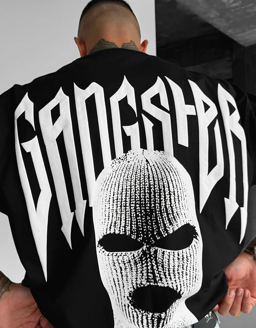 Load image into Gallery viewer, [Gangster Graphic Print Tee] Men&#39;s Trendy Casual Crew Neck Short Sleeves Loose T-shirt - Comfy Graphic Print Head Covering Gangster - Summer Outdoor Top
