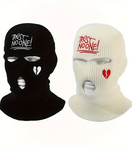 2pcs Graphic Unisex Thermal 3-Hole Winter Knitted Mask With Full Face Covering For Outdoor