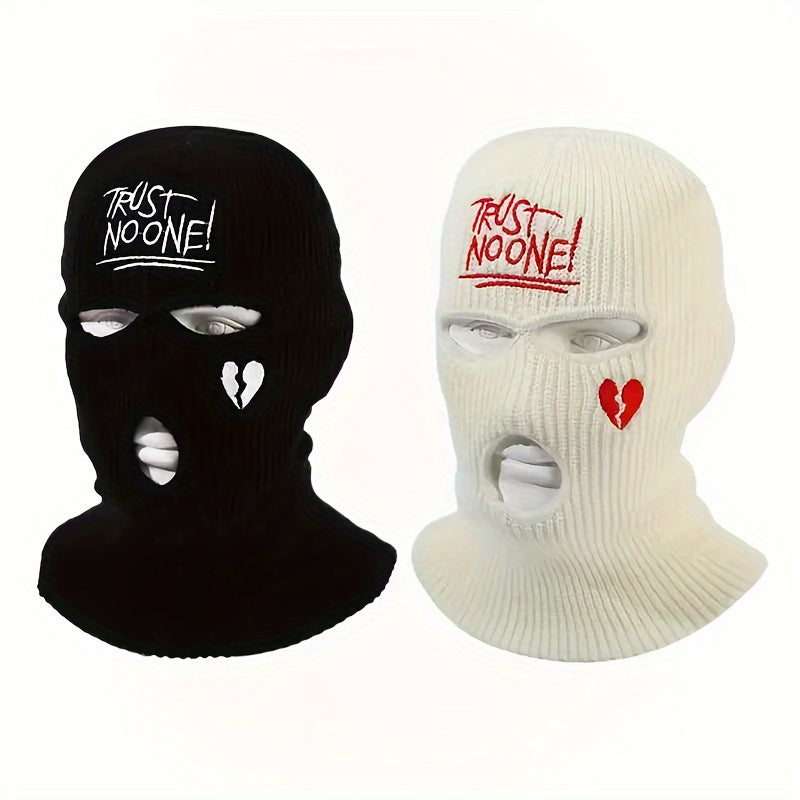 2pcs Graphic Unisex Thermal 3-Hole Winter Knitted Mask With Full Face Covering For Outdoor