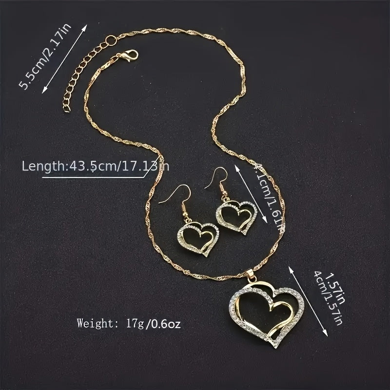 A Pair Of Earrings And A Necklace,  Romantic Style Jewelry Set, Sparkling Heart-shaped Design, Perfect Valentine's Day And Birthday Gifts.