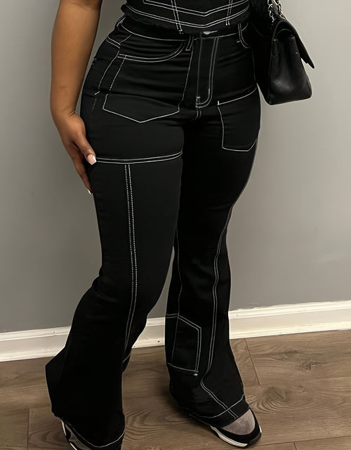 Load image into Gallery viewer, Women  Streetwear Cargo Jeans - Wide-Leg Work Pants with Multi-Pocket Design, Structured  Loop Waist &amp; Button Closure
