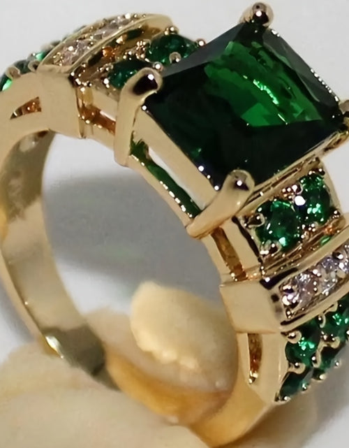 Load image into Gallery viewer, Elegant Golden-Tone Green Synthetic Zirconia Ring for Women – Retro Bohemian Style, Classic Versatile Jewelry Accessory with Emerald &amp; Teal Gemstones, Perfect for Daily Wear or Gifting
