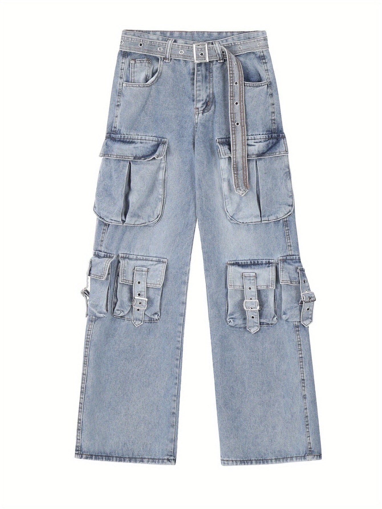 Men Stretchy Fabric Loose-Fit Straight-Leg  Jeans | Multi-Pocket Streetwear Pants with Elastic Waistband, All-Season Versatile Design  Solid Color, Casual Wear Jeans | Street Style Jeans