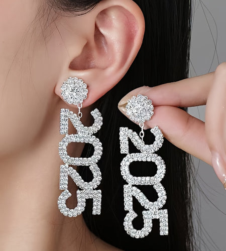 Luxurious 2025 Rhinestone Earrings - Elegant Number Tassel Dangle Jewelry for Women