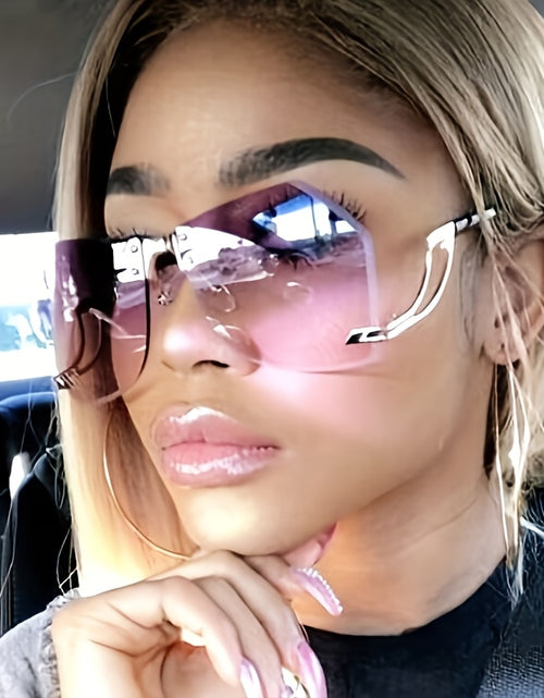 Load image into Gallery viewer, Frameless Oversized Fashion Glasses for Women - Gradient Pink to Clear Lenses, Hollow-Out Temple Arms, Protection &amp; Anti-Glare Coating, Luxury Fashion Accessories
