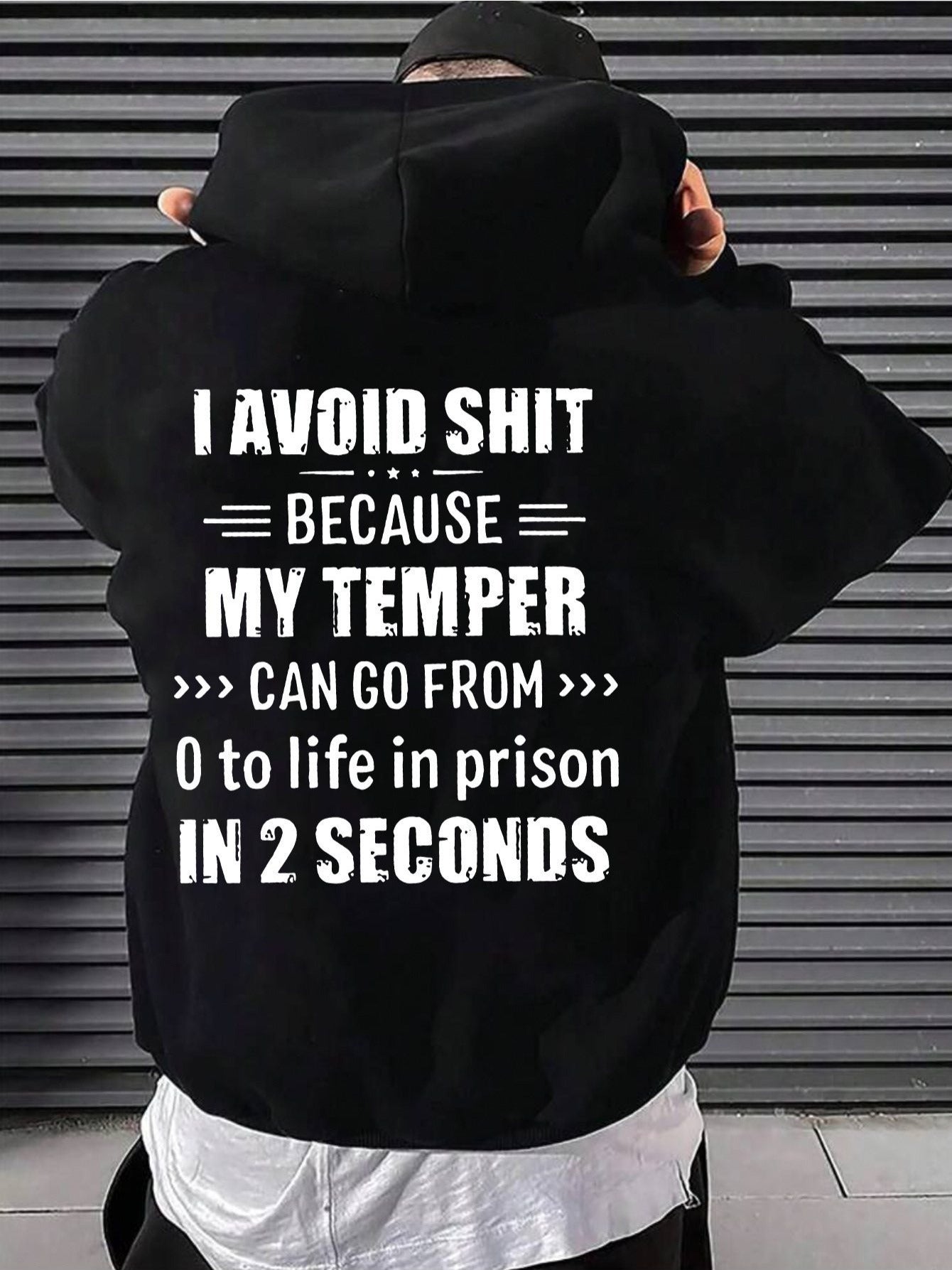 A “I Avoid Shit Because My Temper - Edgy and Cautionary Typography” Bold and Temper - awareness - oriented Comfortable Men's Back - printed Hoodie